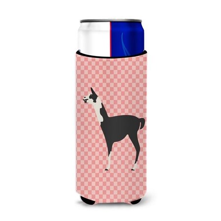 Carolines Treasures Carolines Treasures BB7918MUK Llama Q Ara Pink Check Michelob Ultra Hugger for Slim Cans BB7918MUK